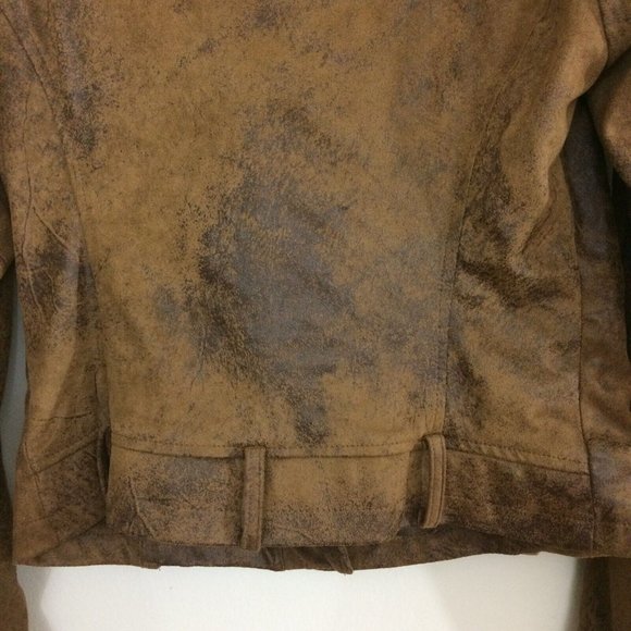 BNCI Faux Suede Asymmetrical Zip Long Sleeve Brown Moto Jacket Distressed Medium - Picture 6 of 9